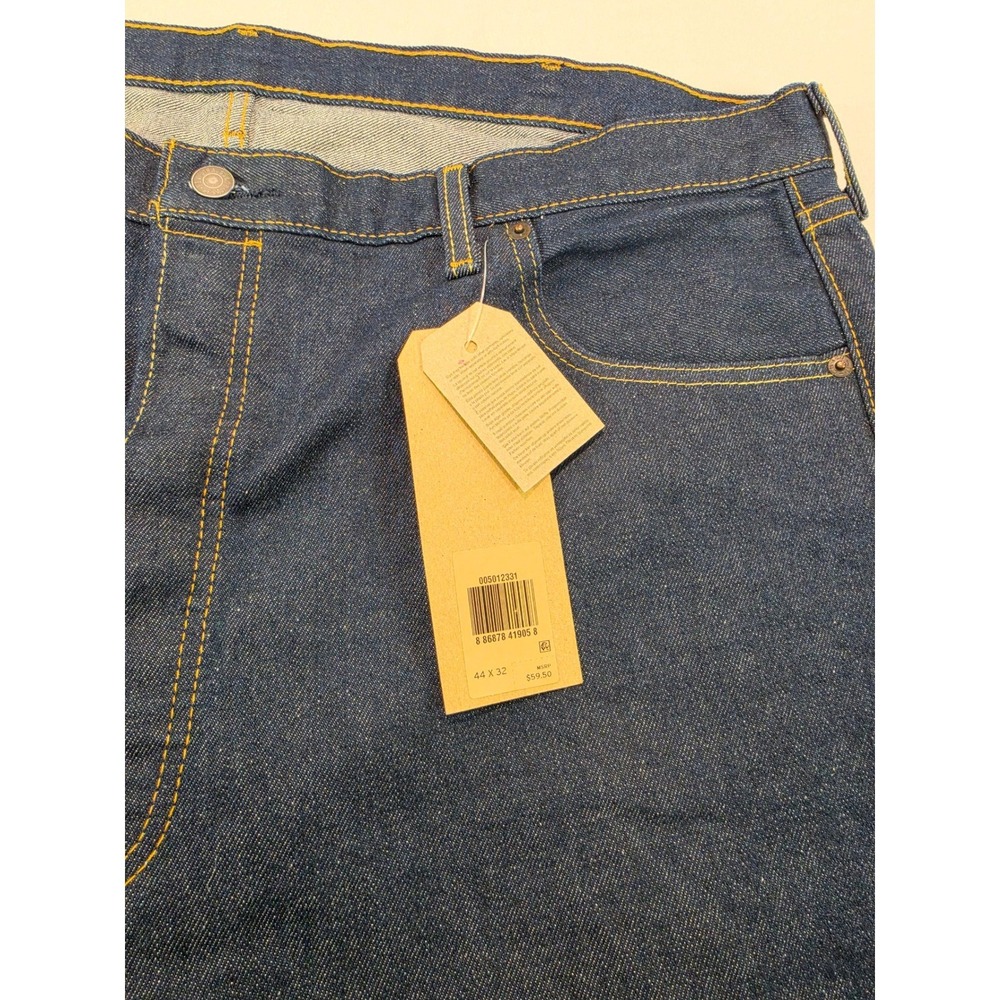 Levis 501 Original Fit Stretch Jeans Mens 44x32 Dark Indigo Blue Button Fly NEW - Picture 2 of 7